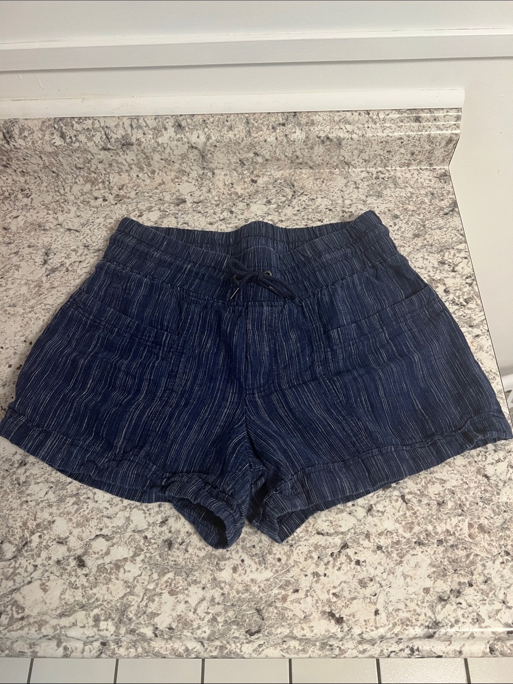 Athleta Navy Blue High-Waist Drawstring Shorts